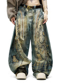 Plato-geverfde geborduurde scimitar jeans