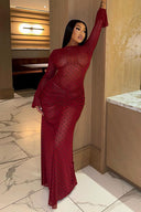 Glamour retro maxi šaty s puntíkovaným průsvitným materiálem