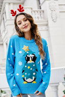 Rund hals casual pingvin broderi strikket sweater