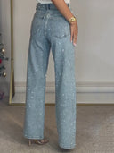 Hoch taillierte Diamanté Straight-Leg Jeans