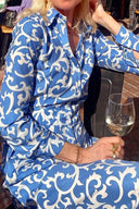 Blåt vinprint midi jumpsuit