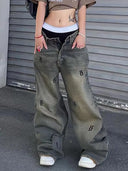 Vintage bedruckte Straight Jeans