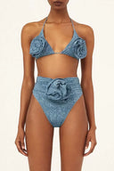 3D Blomstret Halter Sexet Bikini Sæt