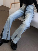 Streetwear flare lynlås jeans