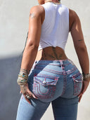 Geborduurde skinny jeans met hoge taille
