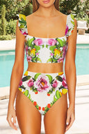 Çiçek Desenli Yüksek Bel Bikini Takımı