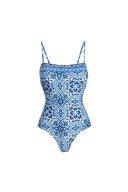 طقم مايوه مزخرف بطبعة عرقية باللون الأزرق