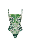 Costume intero verde con stampa etnica set