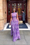 Purple Zigzag Print Maxi Dress