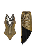 Costume intero dorato con farfalla scintillante