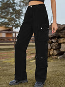 Yıkanmış Çok Cepli Denim Pantolon