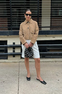 Veste en cuir suédé fendue avec poche