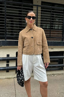 Veste en cuir suédé fendue avec poche