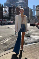 3D Güllü Denim Mini Etek