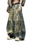 Plato-geverfde geborduurde scimitar jeans