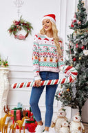 Løs pasform rund hals jule tegneserie strikket sweater - pink