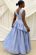 Asymmetrisches Rüschentaille Maxikleid