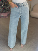 Hoch taillierte Diamanté Straight-Leg Jeans