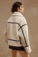 Chaqueta de piel de oveja estilo moto