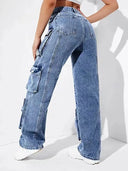 Yüksek Bel Denim Kargo