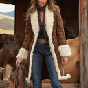 Kadın Denim Western Retro Peluş Sonbahar ve Kış Sıcak Kaban