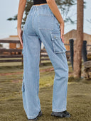 Yıkanmış Çok Cepli Denim Pantolon