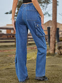 Yıkanmış Çok Cepli Denim Pantolon