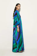 Psychedelický točivý kaftan z iridizujícího saténu