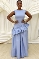 Asymmetrisches Rüschentaille Maxikleid