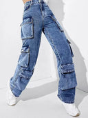 Yüksek Bel Denim Kargo