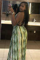 Vacation Stripe Halter A-Line Maxi Dress