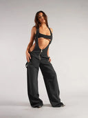 Lynlås Strop Denim Jumpsuit