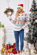 Løs pasform rund hals jule tegneserie strikket sweater - pink