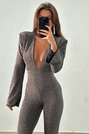 Sort skinnende rygfri jumpsuit