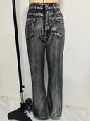 Jeans met metallic accent en hoge taille