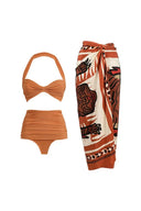 Set bikini vintage a rete con top halter e patchwork