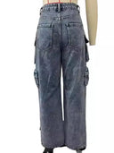 Højttaljede cargobukser i jeans