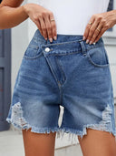 Zomerse asymmetrische denimshorts met franjes