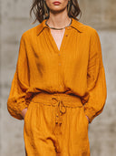 Afslappet retro orange skjorte og bukser sæt