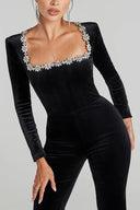 Diamantfløjl firkantet hals jumpsuit