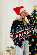 Rund hals løs pasform juletema strikket sweater