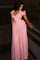 Vintage-Kleid mit Blumenprint und Puffärmeln