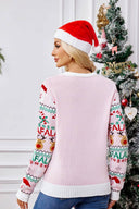 Løs pasform rund hals jule tegneserie strikket sweater - pink