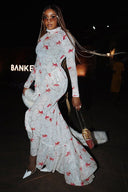 Koi Fish Print High-Neck Maxi Dress