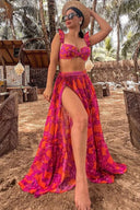 Çiçek Desenli Fırfırlı Yüksek Bel Bikini Etek Takımı