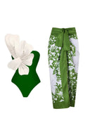 Set Costume da Bagno Verde con Perle e Decorazioni Floreali
