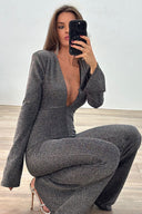 Sort skinnende rygfri jumpsuit
