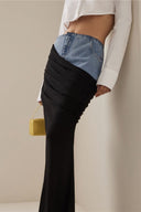Schwarzer geraffter Jeansrock