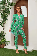 Set costume da surf verde con zip, maniche lunghe e stampa