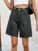 Verstelbare taille denim bermudashort